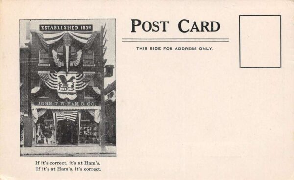 Dover New Hampshire Ham's Hat Store, B/W Lithograph Vintage Postcard U15235 - Image 2