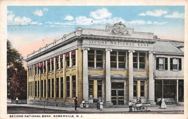 Somerville New Jersey Second National Bank, White Border Vintage Postcard U15241