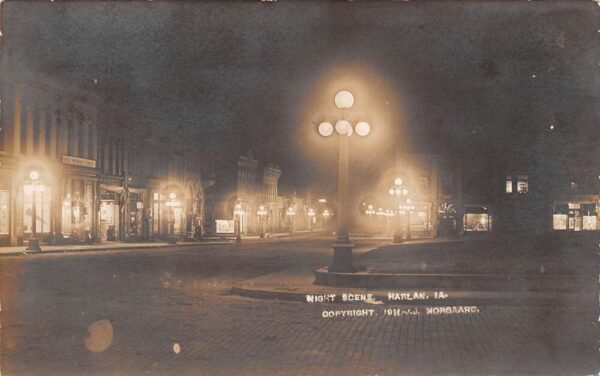 Harlan Iowa Night Scene, Real Photo Vintage Postcard U15253