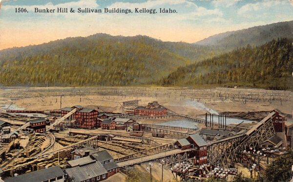 Kellogg Idaho Bunker Hill & Sullivan Bldgs., Color Lithograph PC U15263