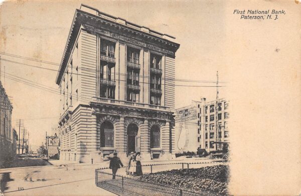 Paterson New Jersey First National Bank, Undivided Back, Vintage Postcard U15271