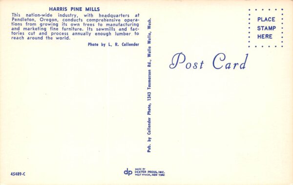 Pendleton Oregon Harris Pine Mills, Chrome, Vintage Postcard U15279 - Image 2