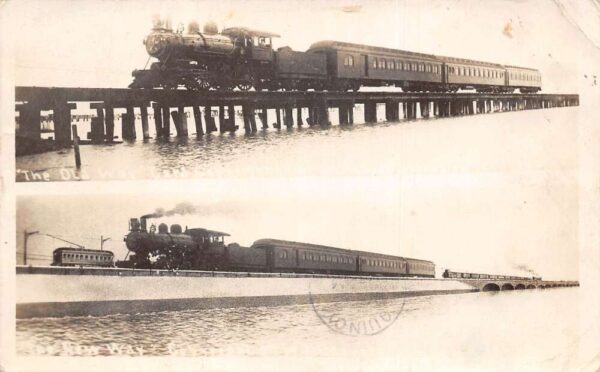 Galveston Texas Bay Railroad Bridge Old Way New Way Real Photo Postcard AA77383