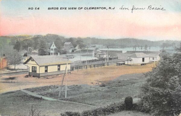 Clementon New Jersey Birds Eye View Train Station Vintage Postcard AA77406
