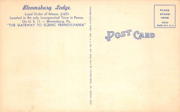 Bloomsburg Pennsylvania Loyal Order of Moose Lodge Main Grill Postcard AA77427 - Image 2