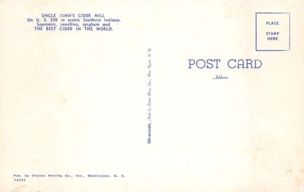 Paoli Indiana Uncle John's Cold Cider Mill Vintage Postcard AA77455 - Image 2