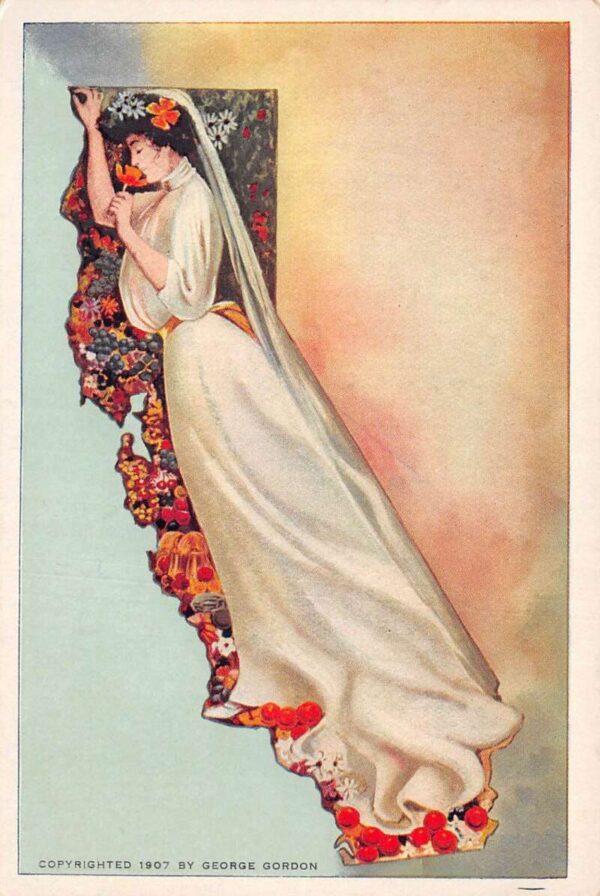 California State Girl with Flowers and Fruit George Gordon Postcard AA77472