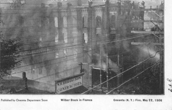 Oneonta New York Wilber Block in Flames Fire Disaster Vintage Postcard AA77483