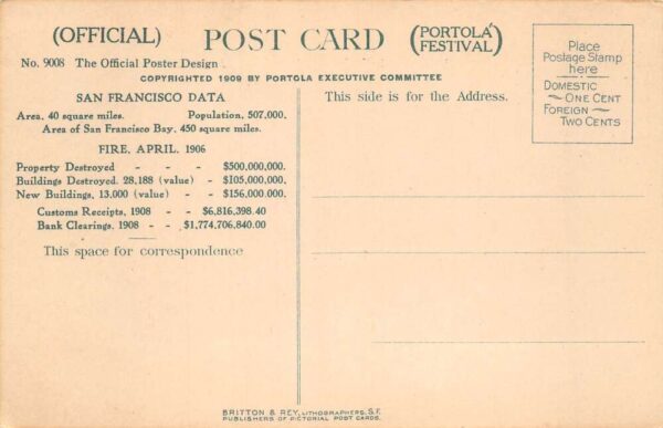 San Francisco California Portola Festival 1909 Lady Dancing Postcard AA77487 - Image 2
