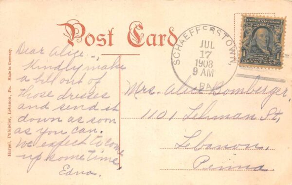 Schaefferstown Pennsylvania Oldest Public Water Works Vintage Postcard AA77497 - Image 2
