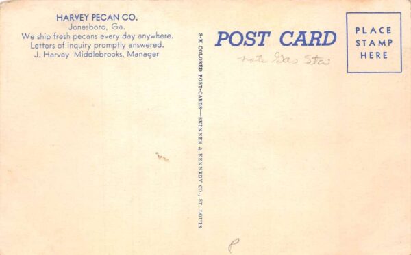 Jonesboro Georgia Harvey Pecan Station and Trailer Court Postcard AA77505 - Image 2