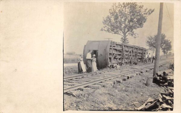 Train Trolley Wreck Disaster Flipped Over Real Photo Vintage Postcard AA77518