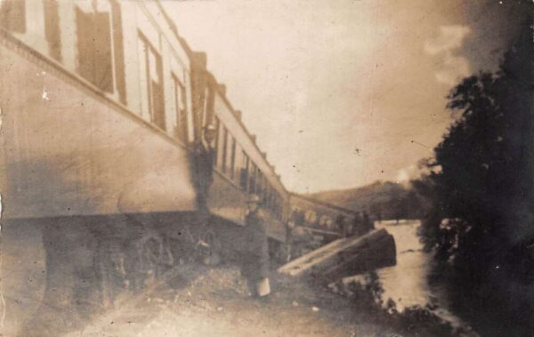 Train Wreck Disaster Falling into River Real Photo Vintage Postcard AA77521