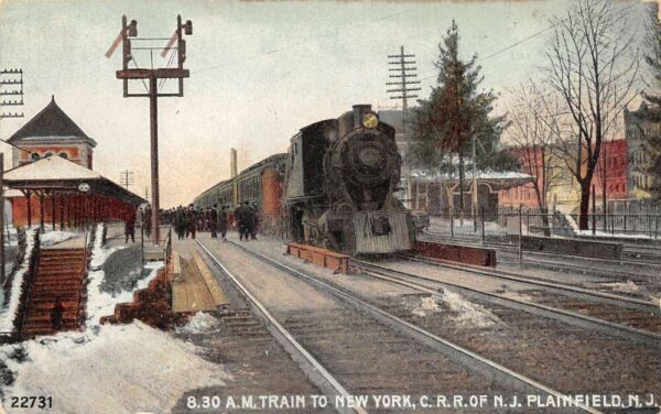 Plainfield New Jersey Train Station CRR Train to New York Postcard AA77526