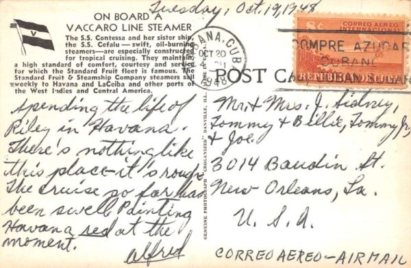 Havana Cuba Vaccaro Line Steam Ship Real Photo Vintage Postcard AA77537 - Image 2