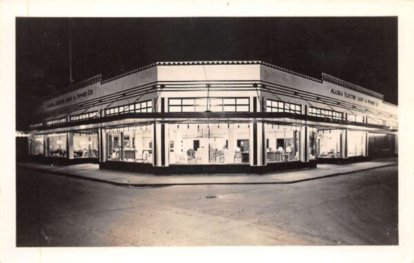 Juneau Alaska Electric Light and Power Co at Night Real Photo Postcard AA77552