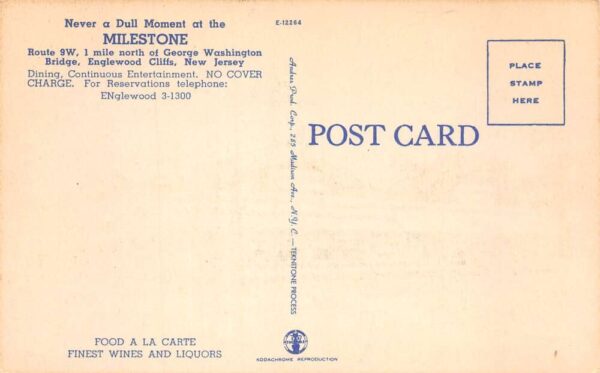 Englewood Cliffs New Jersey Milestone Restaurant Vintage Postcard AA77559 - Image 2