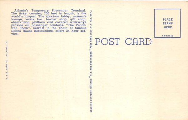 Atlanta Georgia Municipal Airport Passenger Terminal Interior Postcard AA77564 - Image 2