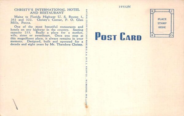 Glen Mills Pennsylvania Christy's International Hotel and Restaurant PC AA77566 - Image 2