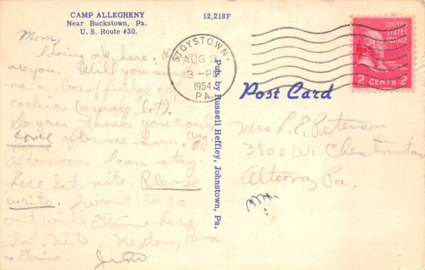 Buckstown Pennsylvania Camp Allegheny Greetings Vintage Postcard AA77567 - Image 2