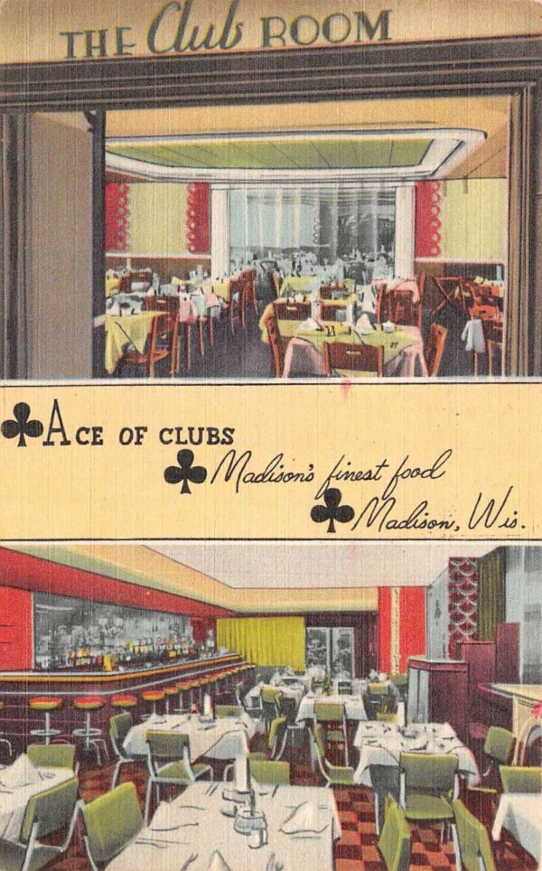 Madison Wisconsin Ace of Clubs Bar and Grill Vintage Postcard AA77568