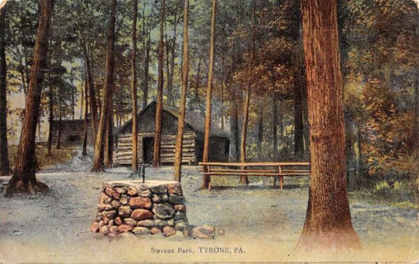 Tyrone Pennsylvania Stevens Park Cabin and Well Vintage Postcard AA77588