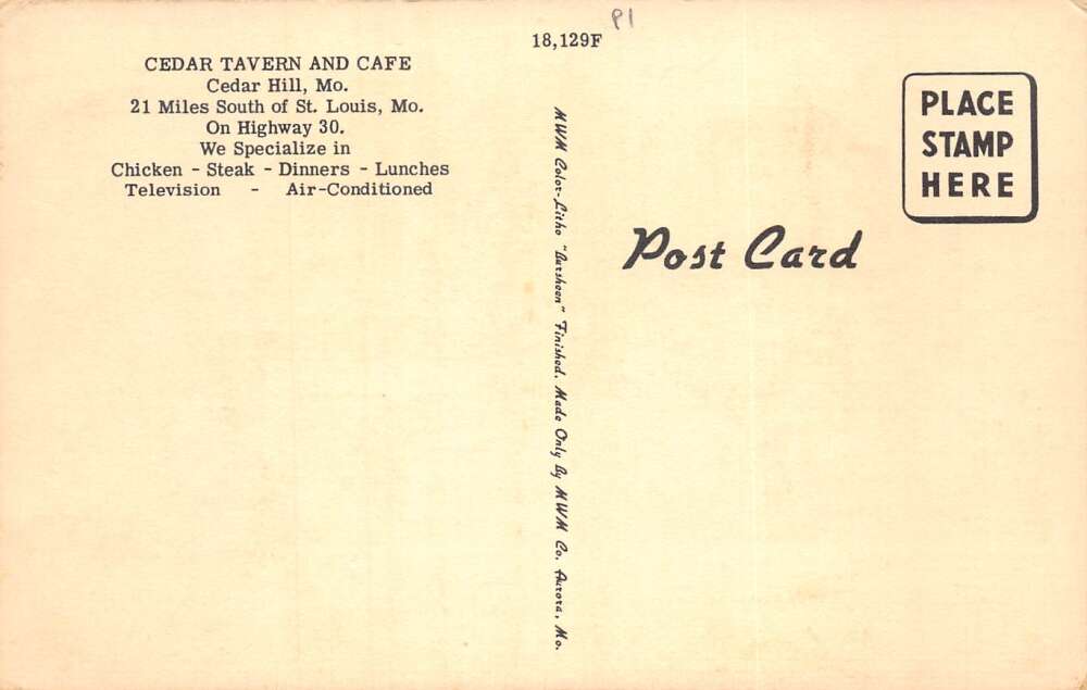 Cedar Hill Missouri Cedar Tavern and Cafe Coke Sign Vintage Postcard AA77602 - Image 2