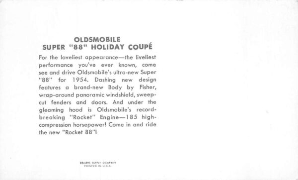 Oldsmobile Super 88 Holiday Coupe 1954 Car Advertising Non PC Back AA77701 - Image 2