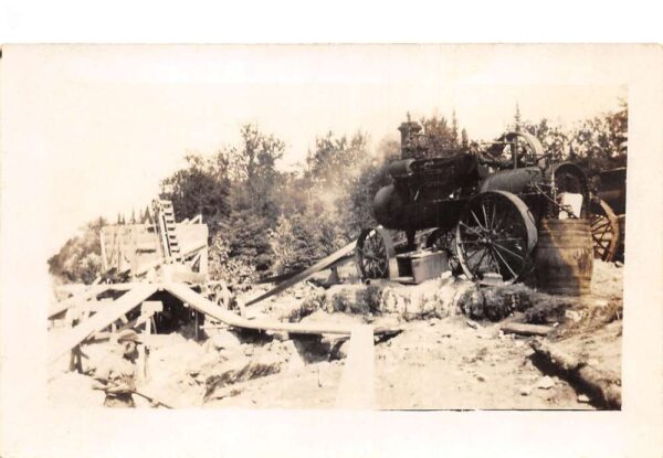 Saw Mill Steam Tractor Logging Scene Lumber Real Photo Vintage Postcard AA77718