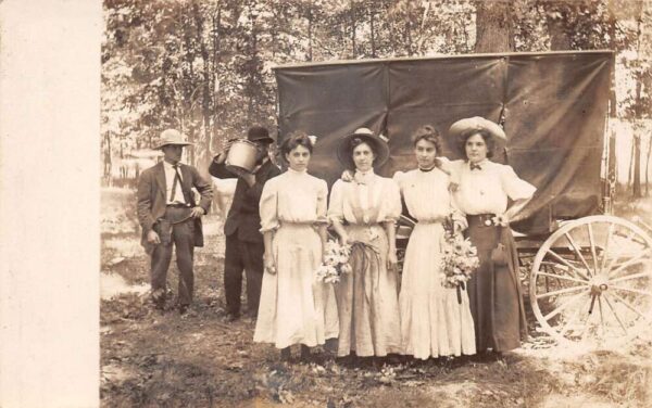 Gunslinger and Ladies with Flowers Real Photo Vintage Postcard AA77723