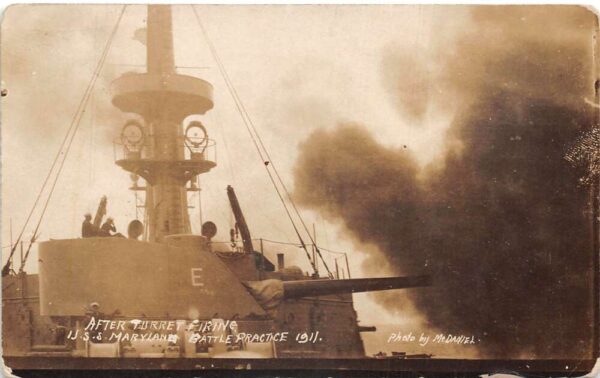 USS Maryland Battleship Military Navy Turret Firing Real Photo Postcard AA77733