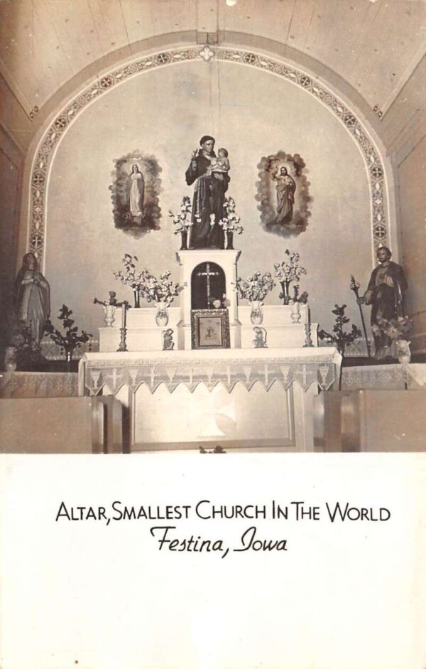 Festina Iowa Smallest Church in the World Altar Real Photo Postcard AA77734