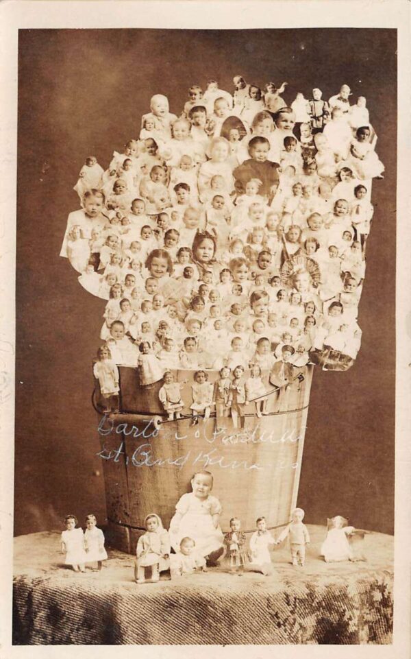 Great Bend Kansas Babys in Bucket Real Photo Vintage Postcard AA77735