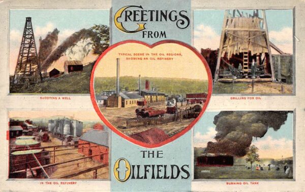Oilfields Greetings Multiview Well Drilling Refinery Scenes Postcard AA77740