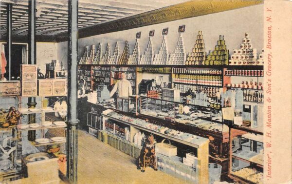 Brocton New York WH Manton and Sons Grocery Interior with Dog Postcard AA79330