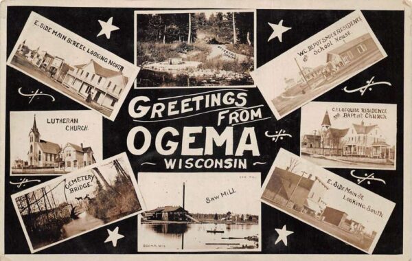 Ogema Wisconsin Multiview Greetings Church Main Street Real Photo PC AA79380