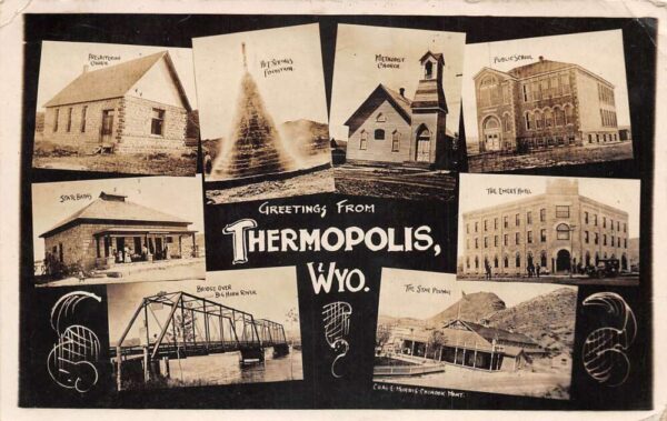 Thermopolis Wyoming Multiview Greetings School Churches Real Photo PC AA79381