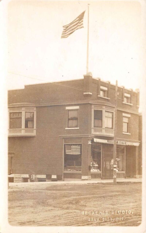 Sauk City Wisconsin Drug Store Street Scene Real Photo Vintage Postcard AA79388