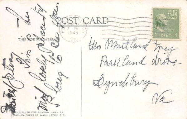Washington DC Shadow Lawn Residence Vintage Postcard AA79424 - Image 2