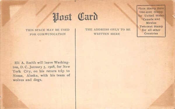 Eli Smith Dog Sled Team leaving Washington DC to Nome Alaska Postcard AA79444 - Image 2