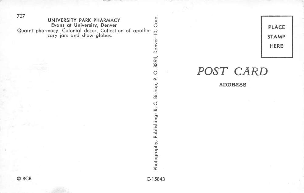 Denver Colorado University Park Pharmacy Drug Store Interior Postcard AA79471 - Image 2
