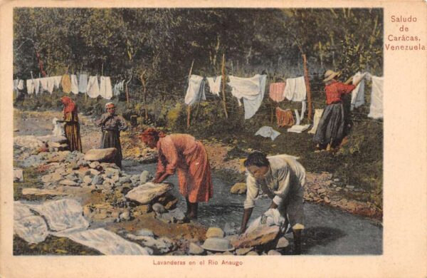 Caracas Venezuela Rio Anaugo Laundry Washing Clothes Vintage Postcard AA80873