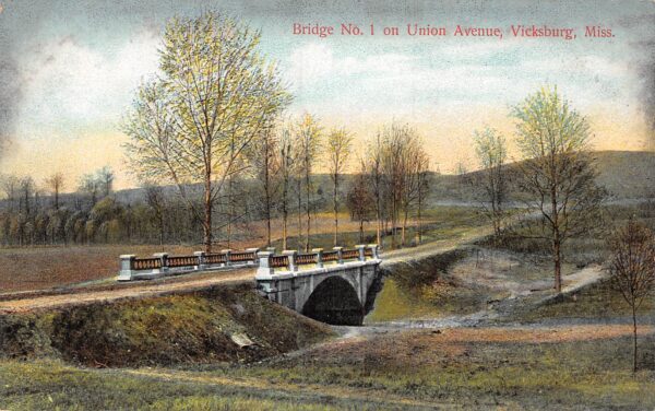 Vicksburg Mississippi Bridge No.1, Union Ave., Color Lithograph Postcard U16705
