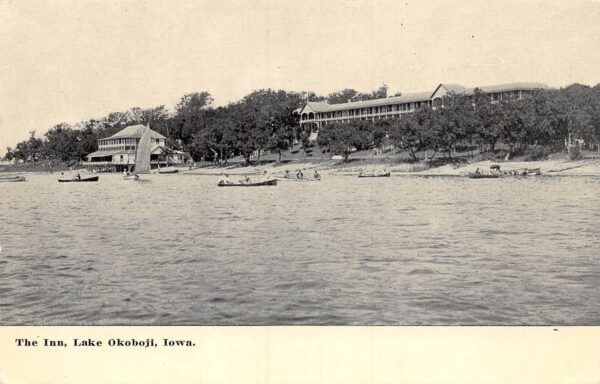 Lake Okoboji Iowa The Inn, B/W Photo Print Vintage Postcard U16720