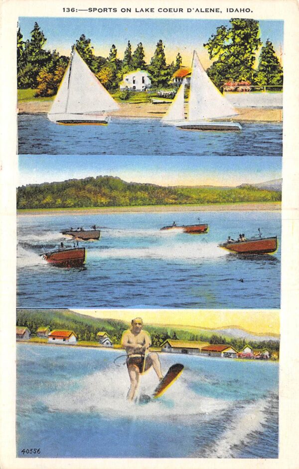 Coeur D'Alene Idaho Water Sports on Lake Coeur D'Alene, Vintage Postcard U16731