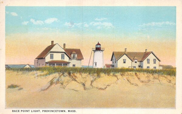 Provincetown Massachusetts Race Point Light, White Border, Vintage PC U16743