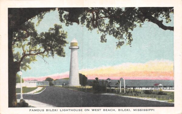 Biloxi Mississippi Biloxi Lighthouse on West Beach, White Border, PC U16747
