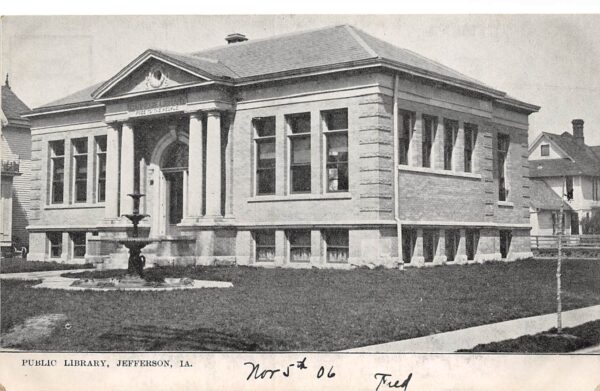 Jefferson Iowa Public Library, Undivided Back, Vintage Postcard U16748