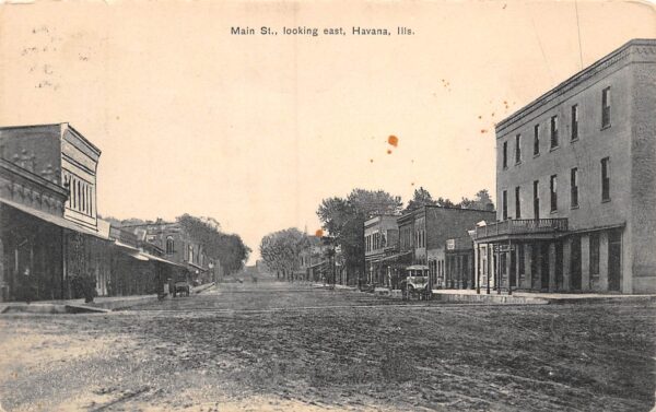 Havana Illinois Main St., Looking East, B/W Lithograph Vintage Postcard U16779