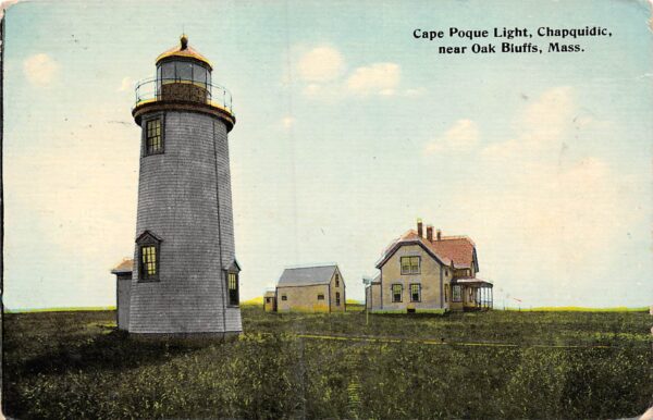 Oak Bluffs Massachusetts Cape Poque Light House, Chapquidic, Vintage PC U16786
